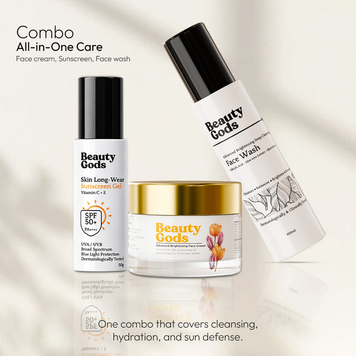Face Wash, Brightening Face Cream & Sunscreen Gel SPF 50+ PA++++