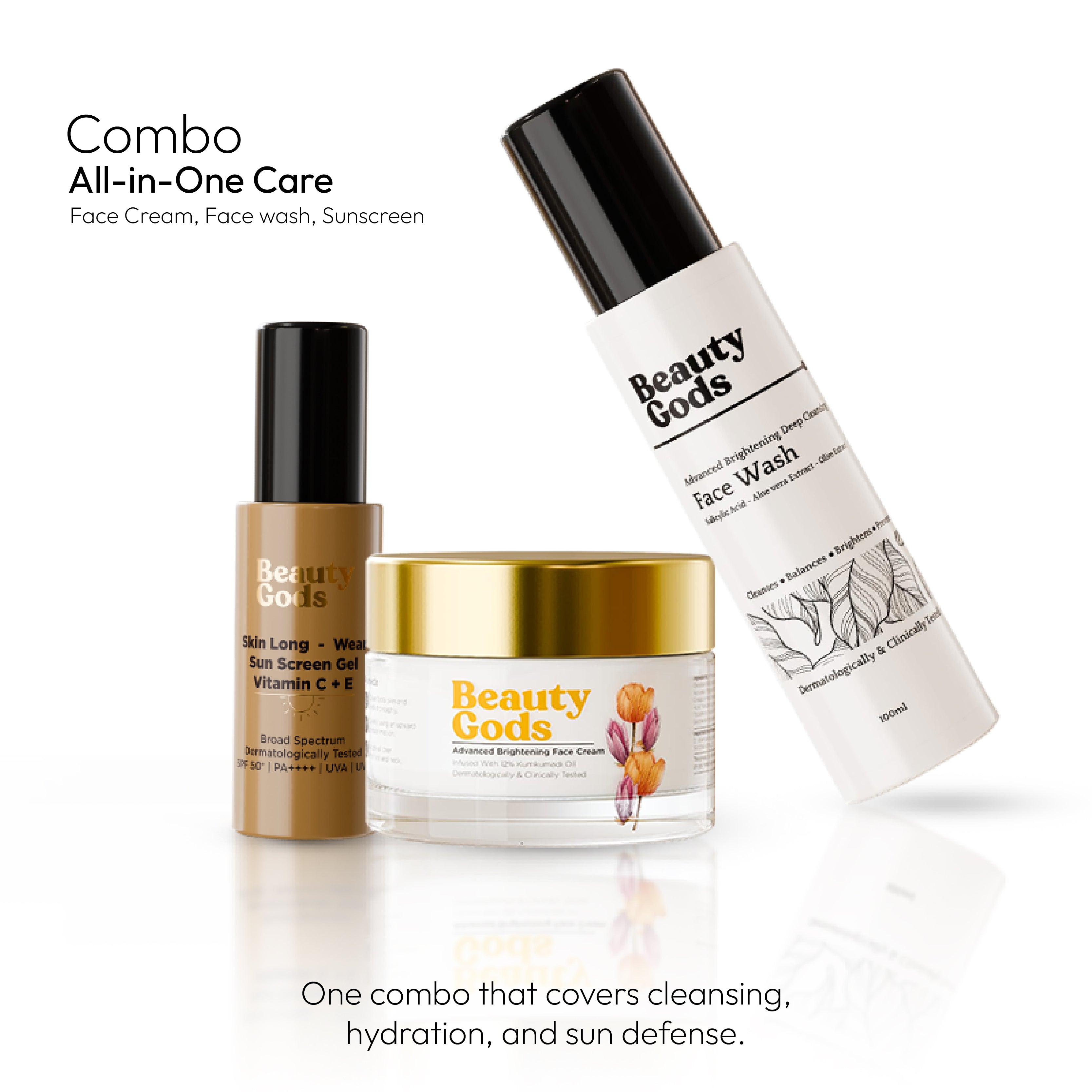 Face Wash, Brightening Face Cream & Sunscreen Gel SPF 50+ PA++++